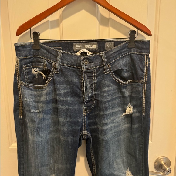Mens BKE Denim Distressed Straight Leg Blue Jeans Size 34L - Picture 8 of 15